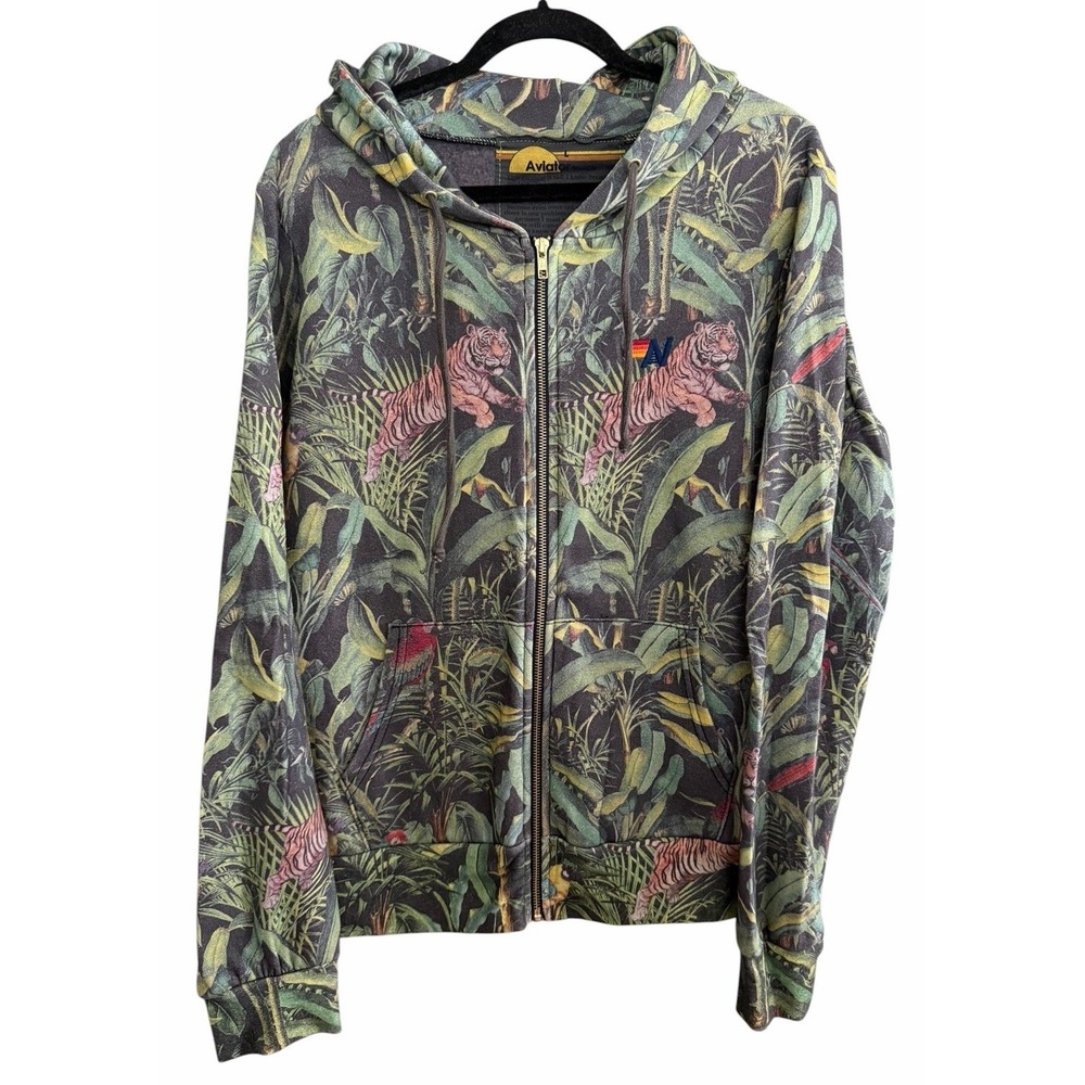 Rare Aviator Nation Jungle Full Zip Hoodie Vintage Charcoal Size Large